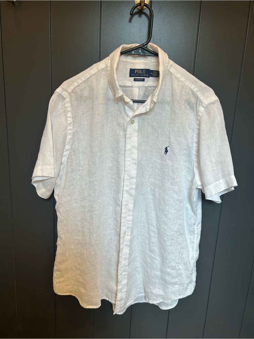 Ralph Lauren White Linen Short-Sleeve Button-Down Shirt